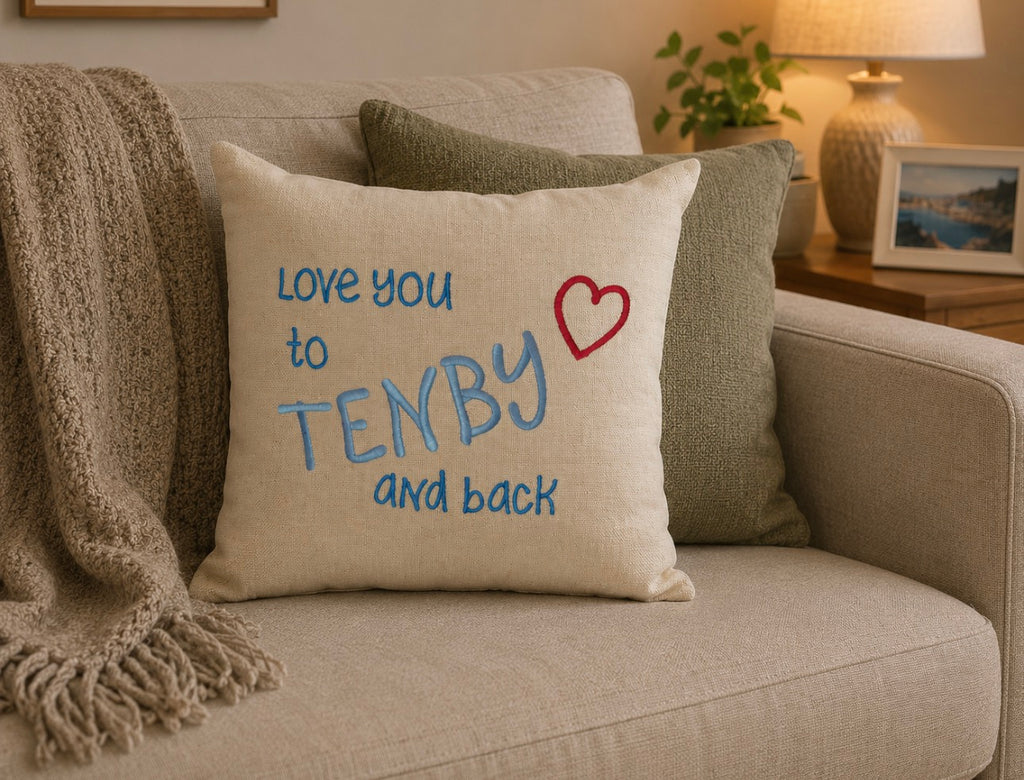 l Love you to Tenby and back embroidered cushion
