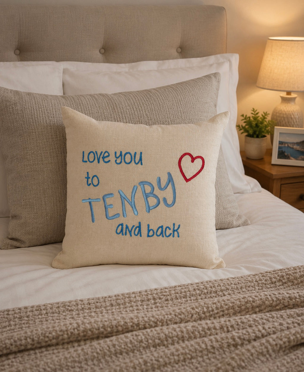 l Love you to Tenby and back embroidered cushion