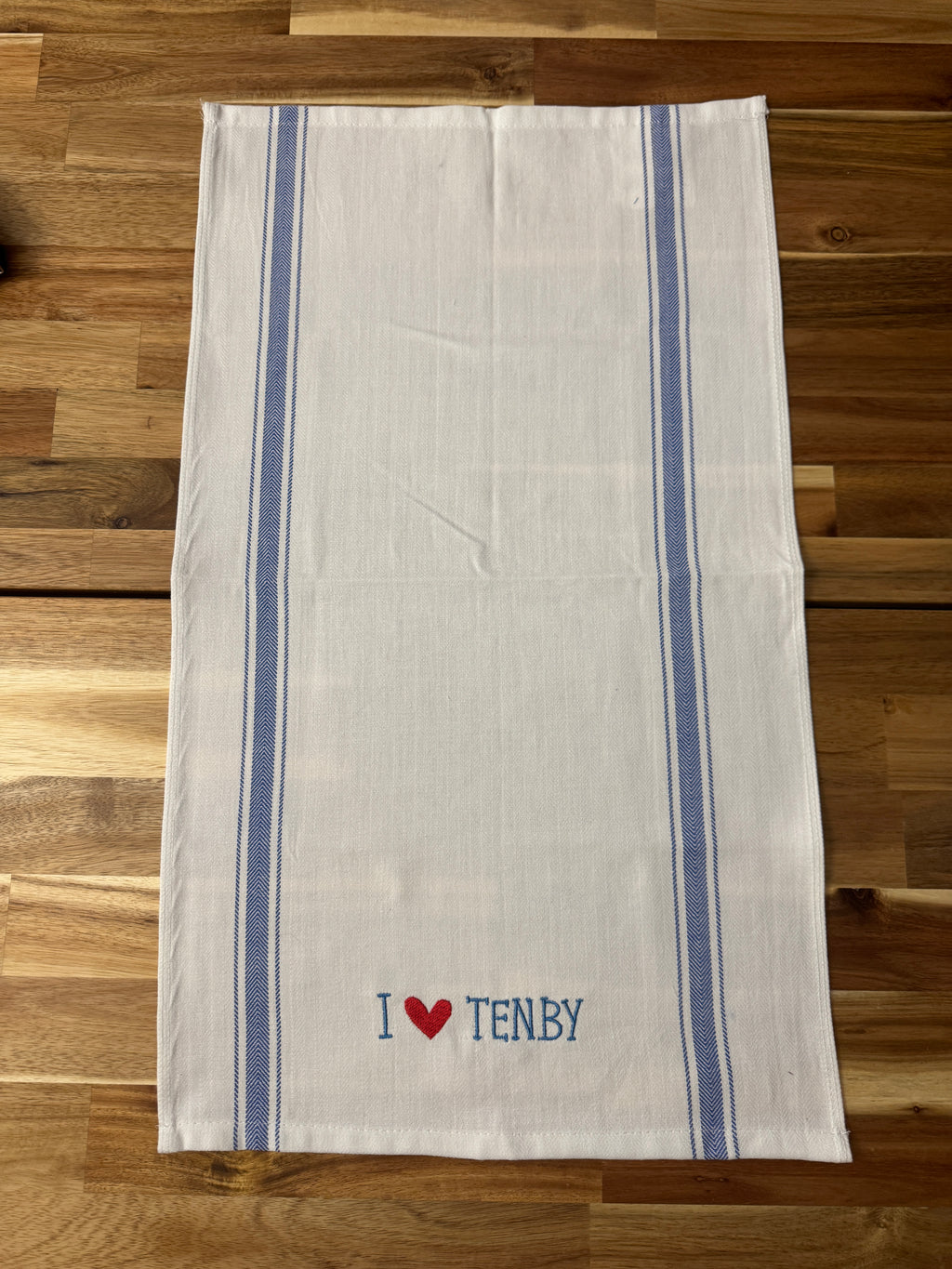 I Love Tenby Embroidered Tea Towel