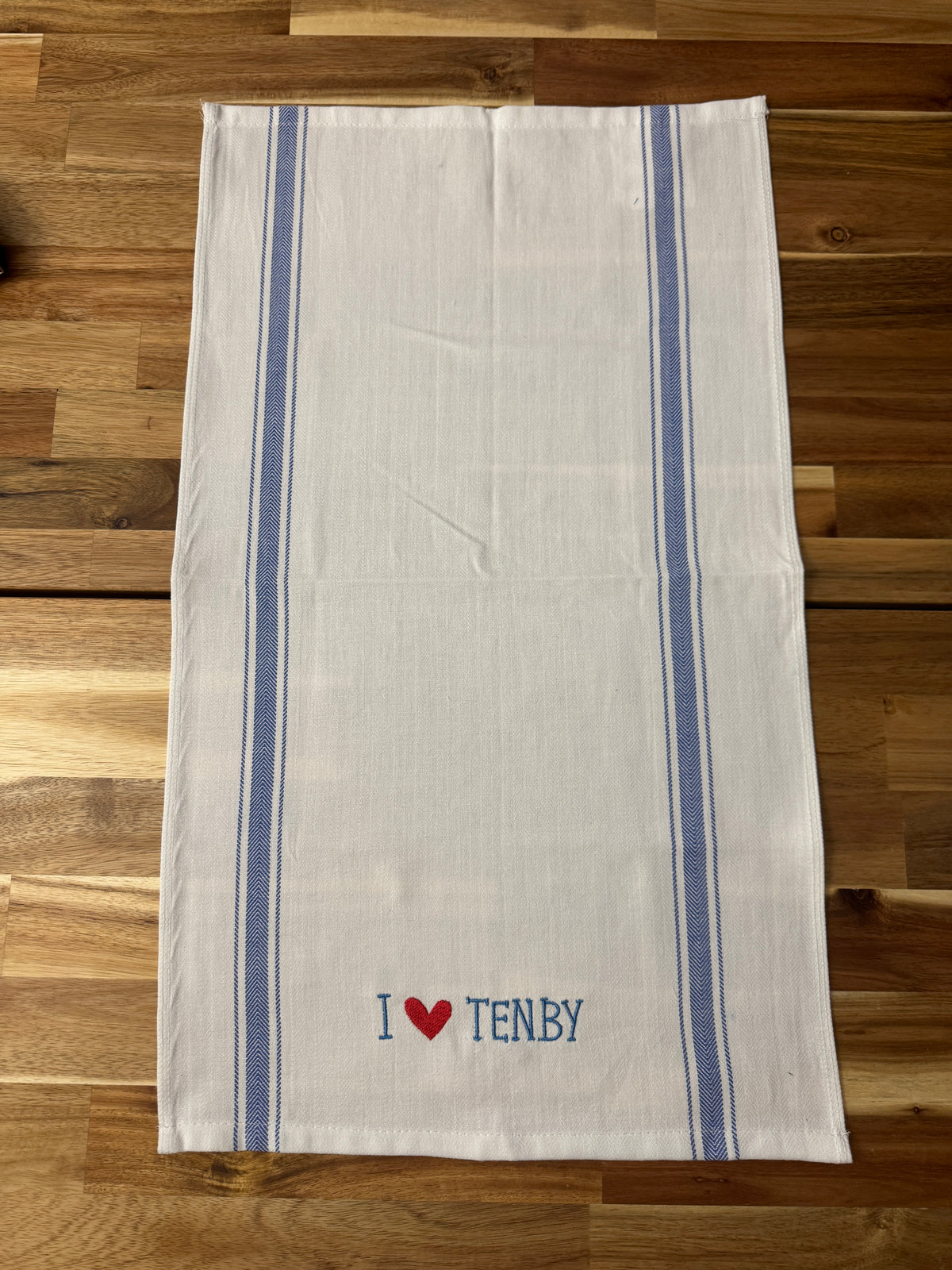 I Love Tenby Embroidered Tea Towel