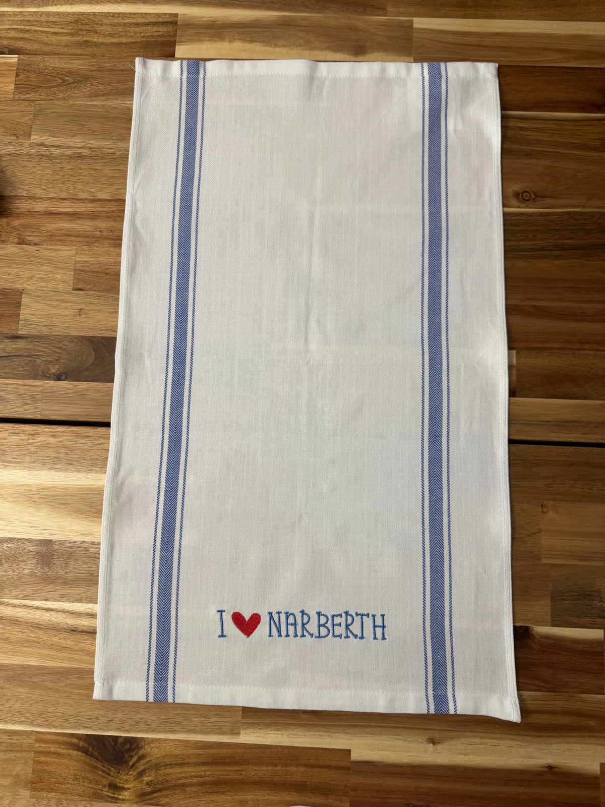 I Love Narberth Embroidered Tea Towel