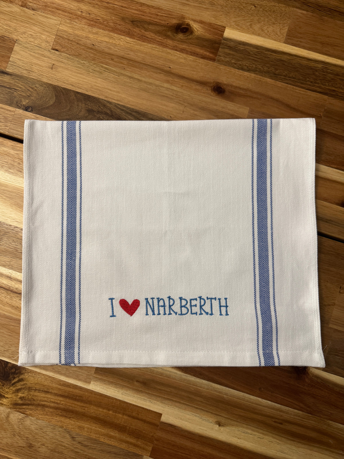 I Love Narberth Embroidered Tea Towel