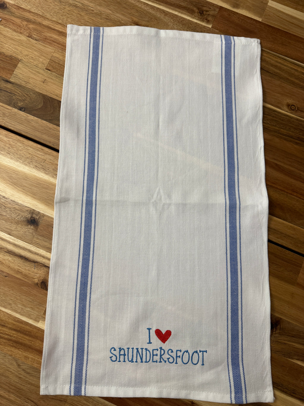 I Love Saundersfoot Embroidered Tea Towel