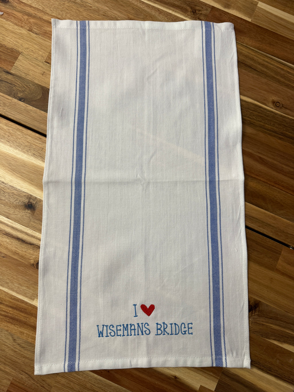 I Love Wisemans Bridge Embroidered Tea Towel