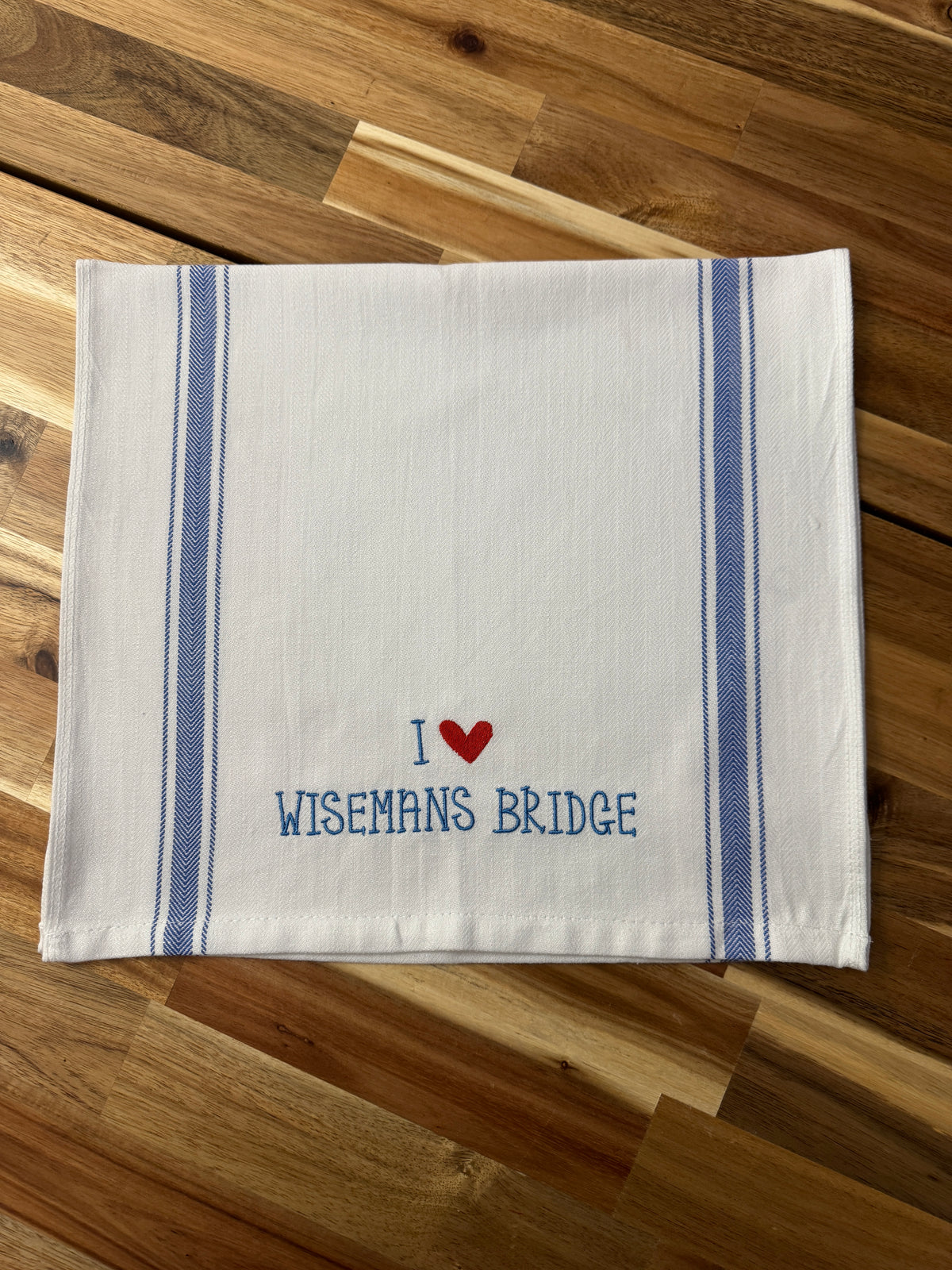 I Love Wisemans Bridge Embroidered Tea Towel