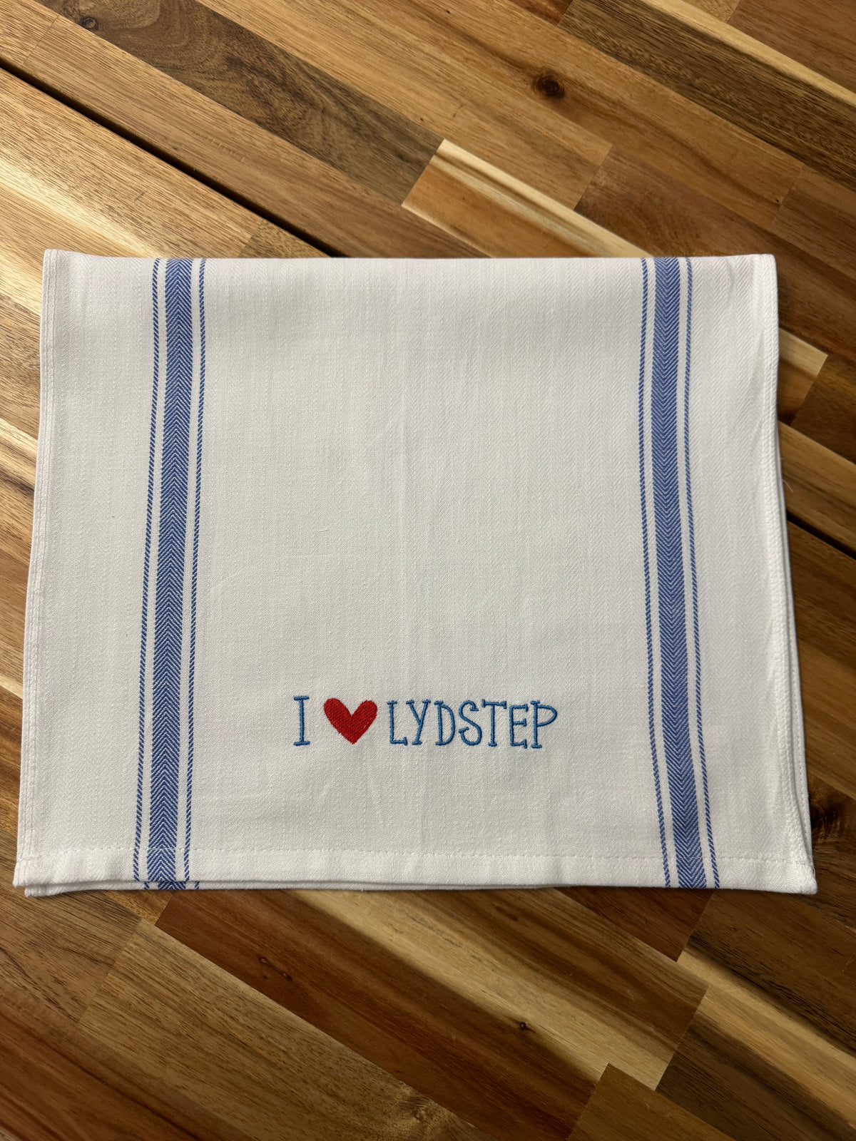 I Love Lydstep Embroidered Tea Towel