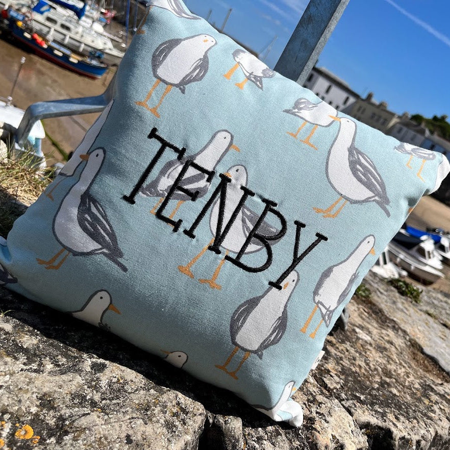 Tenby Embroidered Seagull Cushion