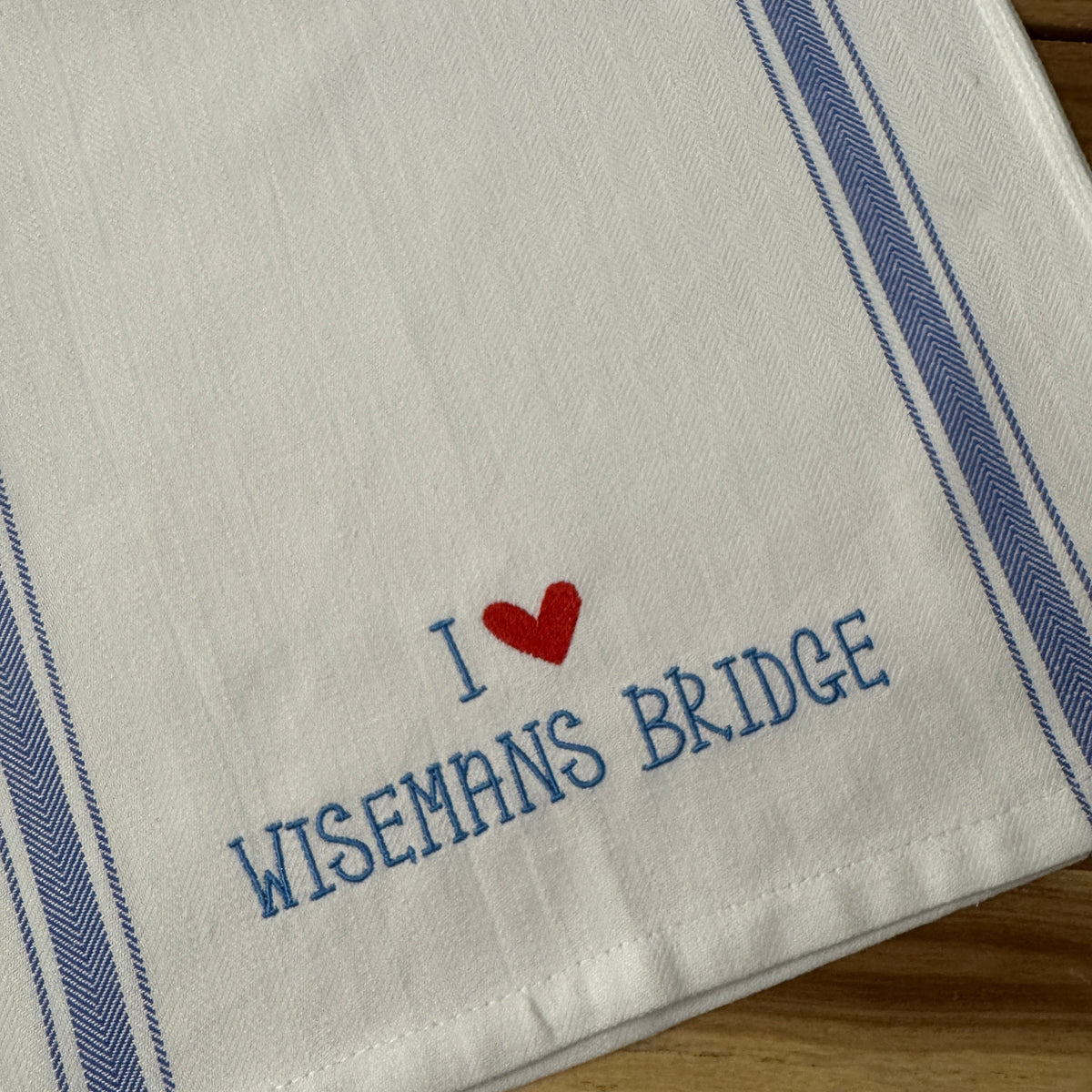 I Love Wisemans Bridge Embroidered Tea Towel