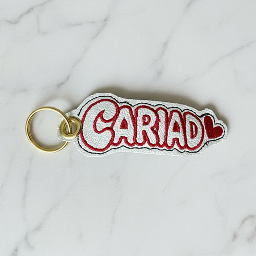 Cariad keyring on white marble
