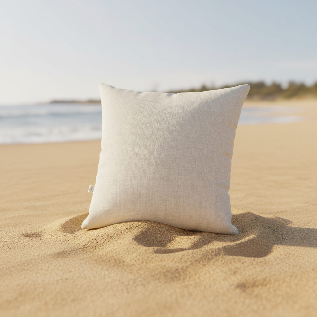 Cream cushion on golden sand beach